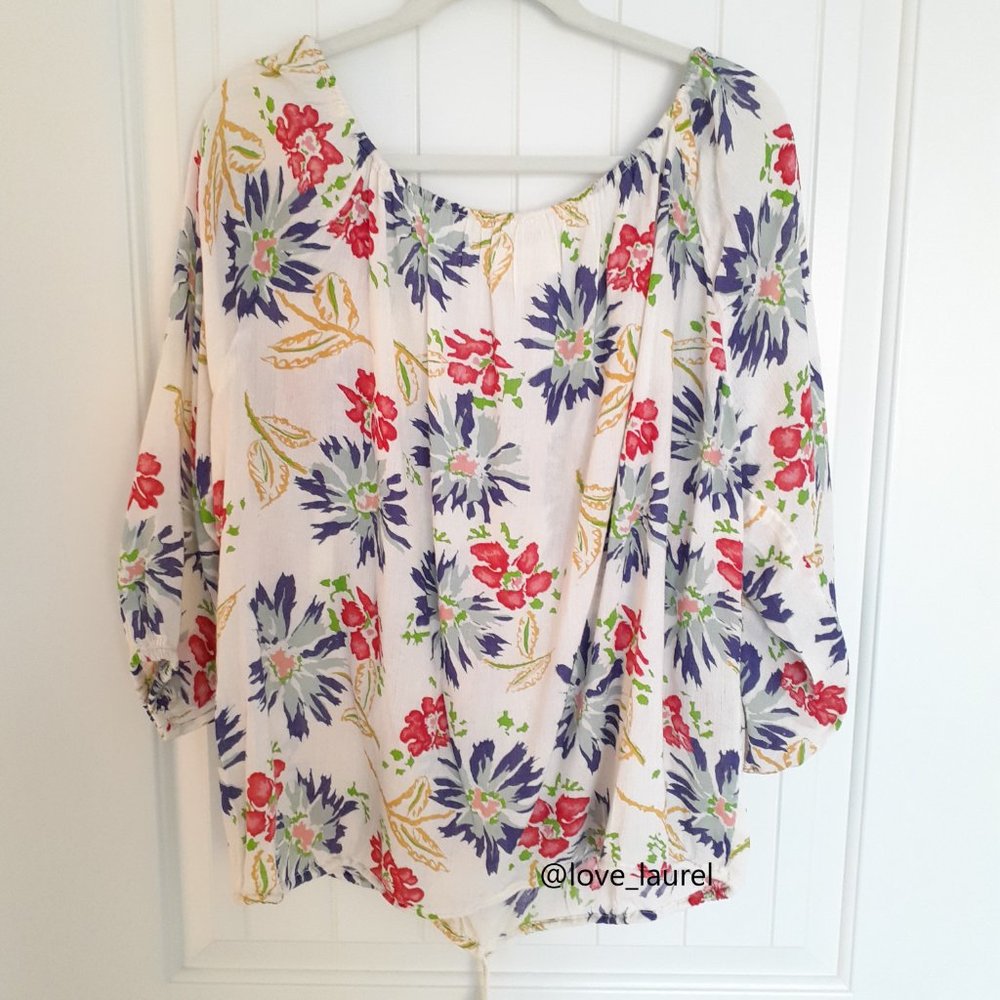 Denim & Supply Ralph Lauren Floral Boho Peasant Top Cream Multi-Colored Size M - Picture 2 of 11